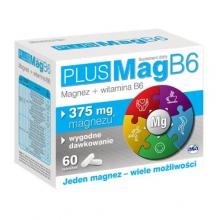 Zdjęcie produktu - PlusMag B6, magnez  z witaminą B6, 4 rodzaje soli  magnezowych, 60 tabletek