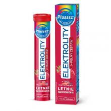 Zdjęcie produktu - Plusssz Elektrolity + multiwitamina, smak malina & granat, 24 tabletek musujących
