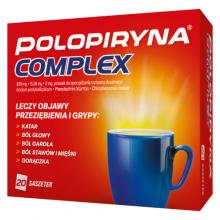 Zdjęcie produktu - Polopiryna Complex 500 mg + 15,58 mg + 2 mg proszek do sporządzania roztworu doustnego, 20 sasz.