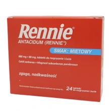 Zdjęcie produktu - Rennie Antacidum smak miętowy, 24 tabl. do rozgryzania i żucia Inpharm