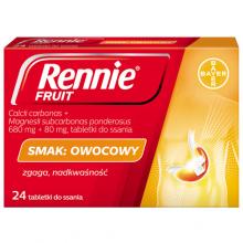 Zdjęcie produktu - Rennie o smaku owocowym, 24 tabletki do ssania