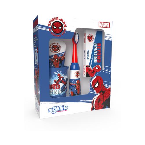 Mr.White Zestaw do mycia zęb&oacute;w Spiderman 3+ Szczoteczka elektryczna + Pasta do zęb&oacute;w, 75 ml + Kubek + Puzzle