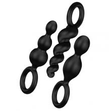 Satisfyer Booty Call Zestaw kork&oacute;w analnych o pobudzającej strukturze czarne, 3 szt.