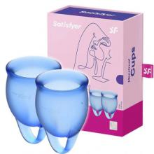 Satisfyer Feel Confident zestaw kubeczk&oacute;w menstruacyjnych 15ml + 20ml Rozmiar S niebieski