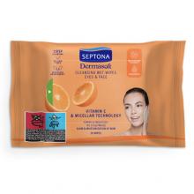 Zdjęcie produktu - SEPTONA Dermasoft Oczyszczające chusteczki nawilżane z witaminą C i technologią micelarną do twarzy i oczu, 20szt.