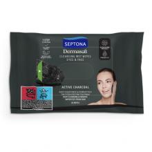 Zdjęcie produktu - SEPTONA Dermasoft Oczyszczające chusteczki nawilżane z aktywnym węglem do twarzy i oczu, 20szt.