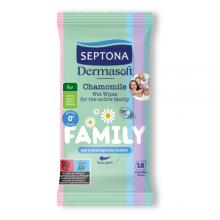 Zdjęcie produktu - SEPTONA Dermasoft Family Nawilżane chusteczki z rumiankiem, 12szt.