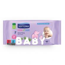 Zdjęcie produktu - SEPTONA Nawilżane chusteczki z aloesem, 60szt.