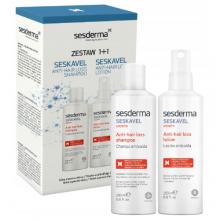 Zdjęcie produktu - SESDERMA SESKAVEL Zestaw przeciw wypadaniu włos&oacute;w Szampon, 200ml + Anti-hair loss Lotion Emulsja, 200ml