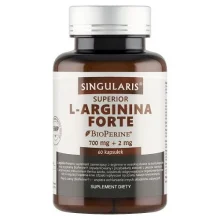 Zdjęcie produktu - SINGULARIS L-Arginina Forte, 60 kapsułek KR&Oacute;TKA DATA 31.12.2026