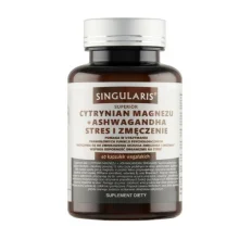 Zdjęcie produktu - SINGULARIS Superior cytrynian magnezu + ashwagandha, 60kaps. KR&Oacute;TKA DATA 31.12.2026