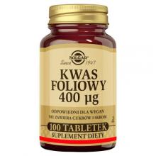 Zdjęcie produktu - SOLGAR Kwas foliowy 400 mcg - 100 tabletek KR&Oacute;TKA DATA 31.08.2026