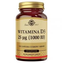 Zdjęcie produktu - Solgar Witamina D3 1000 IU, 100 kaps. KR&Oacute;TKA DATA 30.09.2026