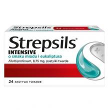 Zdjęcie produktu - Strepsils Intensive o smaku miodu i eukaliptusa, 24 pastylki twarde - lek na b&oacute;l gardła