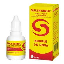 Zdjęcie produktu - Sulfarinol Krople do nosa, 20 ml - lek stosowany w leczeniu kataru, uczucia zatkania nosa i obrzęku błony śluzowej nosa USZKODZONE TEKTUROWE OPAKOWANIE