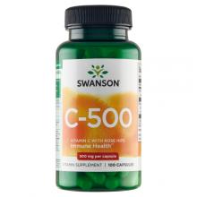 Zdjęcie produktu - SWANSON Witamina C500 + dzika r&oacute;ża, 100 kaps.