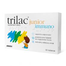 Zdjęcie produktu - Trilac Junior Immuno probiotyk z witaminą D i C o smaku wiśniowym od 3 r.ż. -  30tabl.