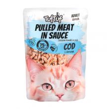 Zdjęcie produktu - TufTuf Mokra karma dla kota Szarpane kawałki mięsne w sosie z dorszem (dorosły), 100 g