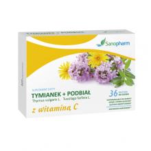 Zdjęcie produktu - Sanopharm TYMIANEK + PODBIAŁ z witaminą C, 36 pastylek do ssania