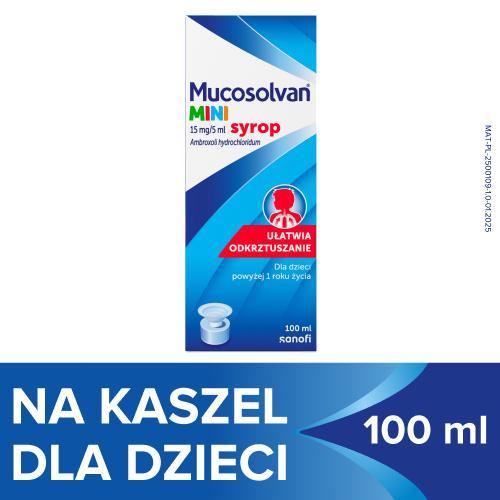 Miniaturka artykułu - MUCOSOLVAN mini 15mg/5ml Syrop, 100ml - syrop dla dzieci na kaszel USZKODZONE TEKTUROWE OPAKOWANIE