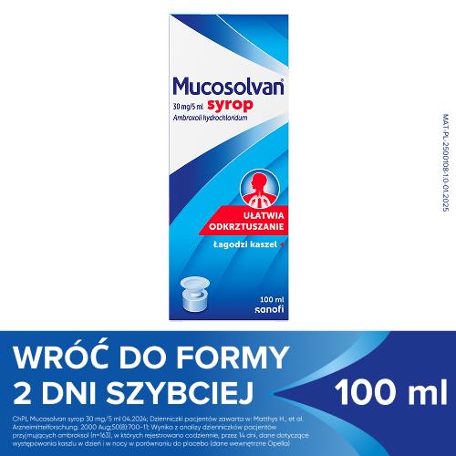 Miniaturka artykułu - MUCOSOLVAN Syrop na kaszel, 100ml - ułatwia odkrztuszanie i łagodzi kaszel