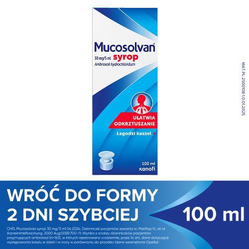 Miniaturka artykułu - MUCOSOLVAN Syrop na kaszel, 100ml - ułatwia odkrztuszanie i łagodzi kaszel USZKODZONE TEKTUROWE OPAKOWANIE