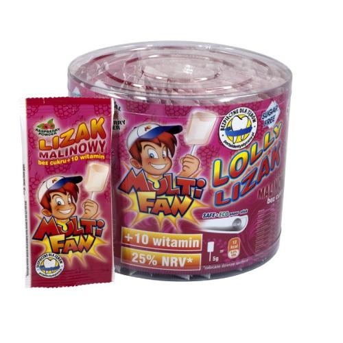 MULTI FAN LOLLY Lizak Malinowy Bez Cukru 10 Witamin 50 Szt Apteka multi-fan-lolly-lizak-malinowy-bez-cukru-10-witamin-50-szt-apteka