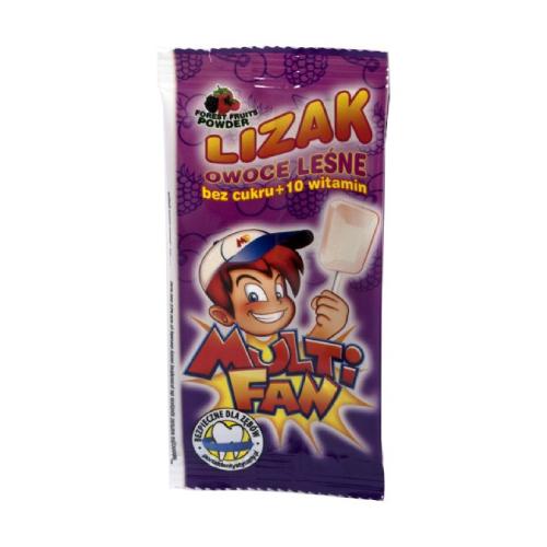 Miniaturka artykułu - MULTI FAN LOLLY Lizak o smaku owoców leśnych bez cukru, 1 szt.