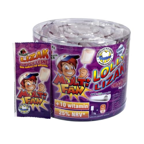Miniaturka artykułu - MULTI FAN LOLLY Lizak o smaku owoców leśnych bez cukru, 50 szt.