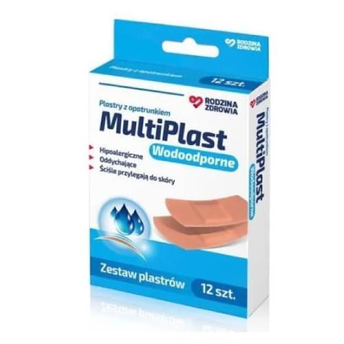 Miniaturka artykułu - MultiPlast Wodoodporne plastry z opatrunkiem, 12 szt. USZJKODZONE OPAKOWANIE