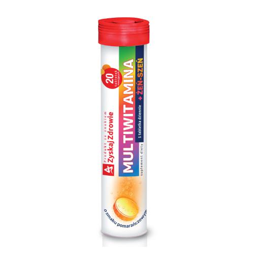 Miniaturka artykułu - ZYSKAJ ZDROWIE Multiwitamina + żeń-szeń, 20 tabletek musujących