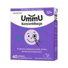 Zdjęcie produktu - UmmU KoncentRacja 12+ tabletki do rozgryzania i żucia o smaku cytrynowo pomarańczowym, 40 szt.