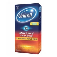 Zdjęcie produktu - UNIMIL Max Love Time Control Prezerwatywy lateksowe nawilżane, 12 szt. KR&Oacute;TKA DATA 29.10.2026