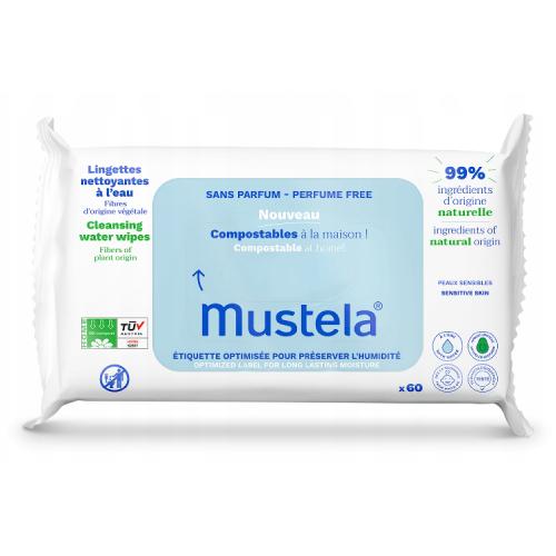 Miniaturka artykułu - MUSTELA Kompostowalne chusteczki nawilżane, 60szt.