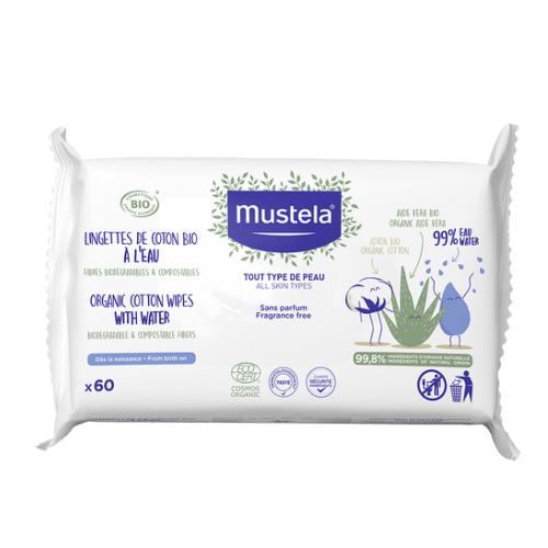 Miniaturka artykułu - MUSTELA Chusteczki BIO z organicznej bawełny z wodą, 60 szt.