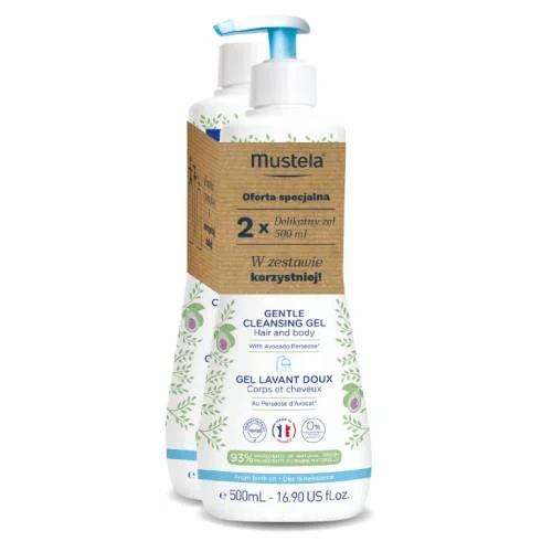 Miniaturka artykułu - Mustela Delikatny żel do mycia ciała i włos&oacute;w, 2 x 500 ml