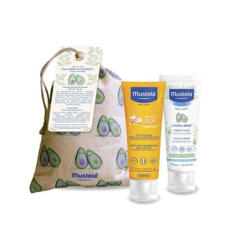 Miniaturka artykułu - MUSTELA Zestaw Maluszek w podr&oacute;ży sk&oacute;ra normalna mleczko przeciwsłoneczne SPF 50+,40ml +  krem do twarzy, 40ml	