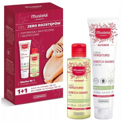 Miniaturka artykułu - Mustela Maternite Zestaw Cel: Zero Rozstęp&oacute;w (Krem, 150 ml + Olejek, 105 ml)