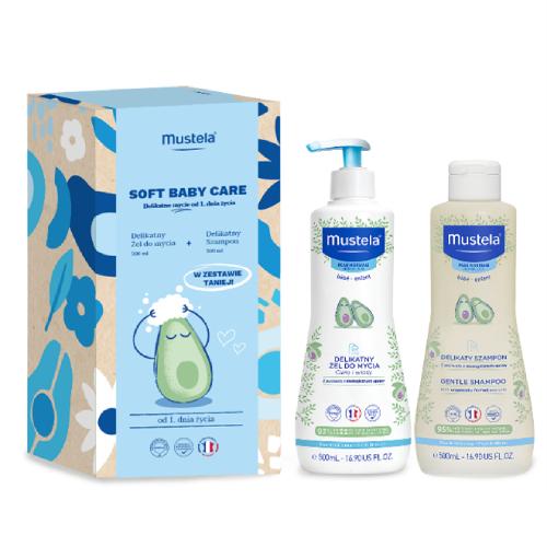 Miniaturka artykułu - MUSTELA Zestaw Soft Baby Care: Delikatny żel do mycia, 500ml + Delikatny szampon, 500ml