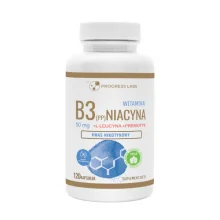 Zdjęcie produktu - Progress Labs Witamina B3 Niacyna 50 mg + L-leucyna + Prebiotyk, 120 kaps.