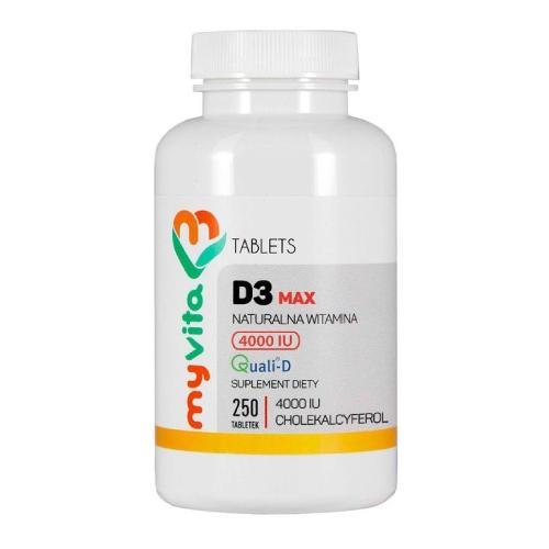 Miniaturka artykułu - MyVita Naturalna witamina D3 Max 4000IU, 250 tabl. BRAK ZAKRĘTKI