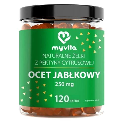 Miniaturka artykułu - MyVita Ocet jabłkowy 250 mg Naturalne żelki z pektyny cytrusowej, 120 szt.