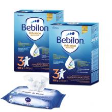 Zestaw 2x Bebilon 3 Pronutra Advance Junior Formuła na bazie mleka po 1. roku życia, 1000g + Nivea Baby Fresh&Pure Chusteczki nawilżane, 63szt.
