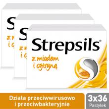 Zestaw 3x Strepsils mi&oacute;d + cytryna, 36pastylek