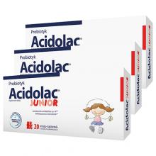Zdjęcie produktu - Zestaw ACIDOLAC JUNIOR Probiotyk o smaku truskawkowym, 3x 20 misio-tabletek