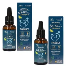 Zdjęcie produktu - Zestaw AX MED Witamina D3+K2 MK-7+Omega-3 Family Krople dla dzieci i dorosłych, 2 x 30 ml