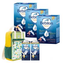 Zestaw Bebilon 4 Pronutra Junior Formuła na bazie mleka po 2. roku życia, 3 x 1000 g + kolorowy plecak Mustela z dwoma mlekami Bebilon Junior, 200 ml