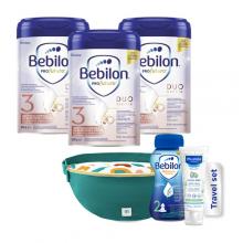 Zdjęcie produktu - Zestaw Bebilon Profutura Duobiotik 3 Formuła na bazie mleka po 1. roku życia, 3 x 800 g + Travel Set