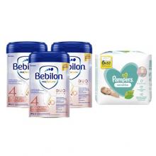 Zestaw Bebilon Profutura Duobiotik 4 Odżywcza formuła na bazie mleka dla dzieci po 2. roku życia, 3 x 800 g + Pampers Sensitive Chusteczki nawilżane, 6 x 52 szt.