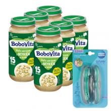 Zestaw BoboVita Białe warzywa z indykiem w sosie po 15 miesiącu, 6 x 250 g + Canpol Babies Zestaw sztućc&oacute;w w etui, 1 szt.